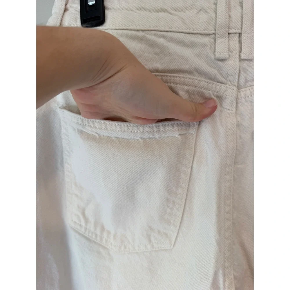 Zara Z1975 High Waist Straight Leg Jeans Ecru White Frayed Hem Size 10